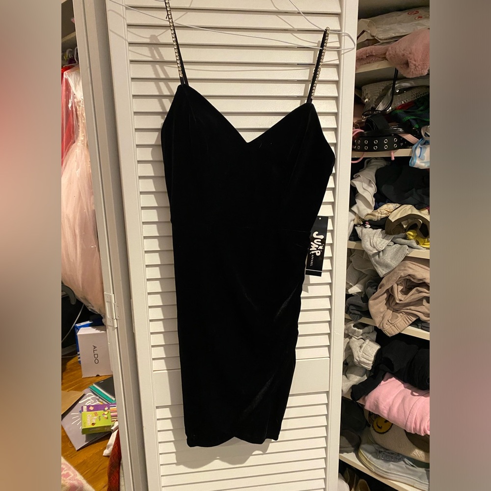 Nordstrom Black Velvet Dress w/ Rhinestone Straps